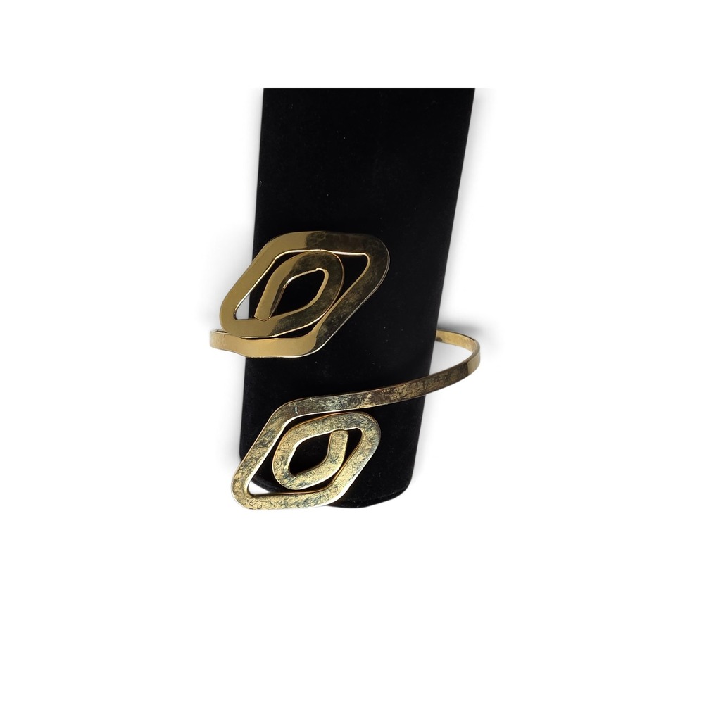 Vintage Gold Tone Square Spiral Cuff Bracelet Adjustable Boho Bohemian Festival - Picture 3 of 4